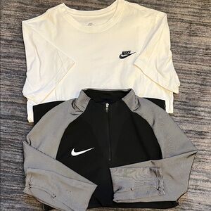 Men’s size Small. Nike White Tee and Black half size top. Perfect for runs